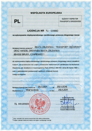 Licencja na transport międzynarodowy